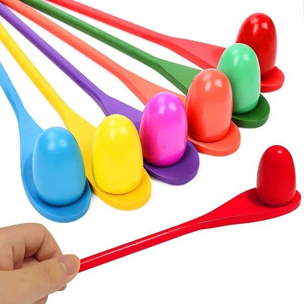 6/12pcs Egg Spoon Race Game Sets Wooden Balance Relay Games for Kids Kindergarten Outdoor Lawn Yard Sport Activity Prop Toys X260504