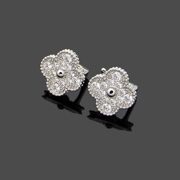 Designer Earrings jewelry Flower Full Diamond Clip Stud Earrings Vanly Cleeffs