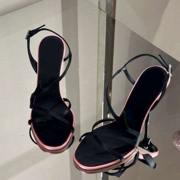 Summer Stiletto High Heels Women's Shoes Cross Tie Color Blocked Simple Sandals