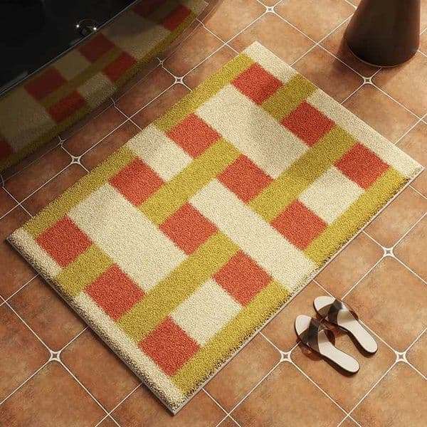 VIKAMA Retro Geometric Doormat Soft Non-Slip Washable Stain-Resistant Rug for Entryway Bathroom Porch Home Decoration J260504