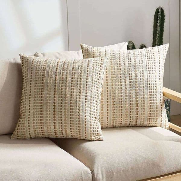 Pillow Case Khaki Throw Decorative Covers, Textured Striped Boho Pillow Covers,Neutral Farmhouse Cushion Cover for Couch Sofa 26W0504