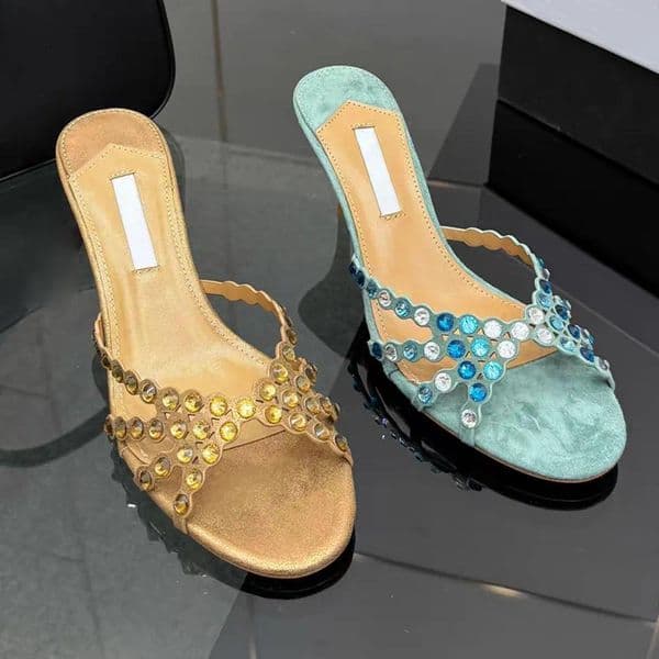 Tequila sandals 75mm 105mm designer Mule Luxury women slip on stiletto heel sandals Shine glitter Rhinestone Embelished Mules Open toe high heel slippers size35-43