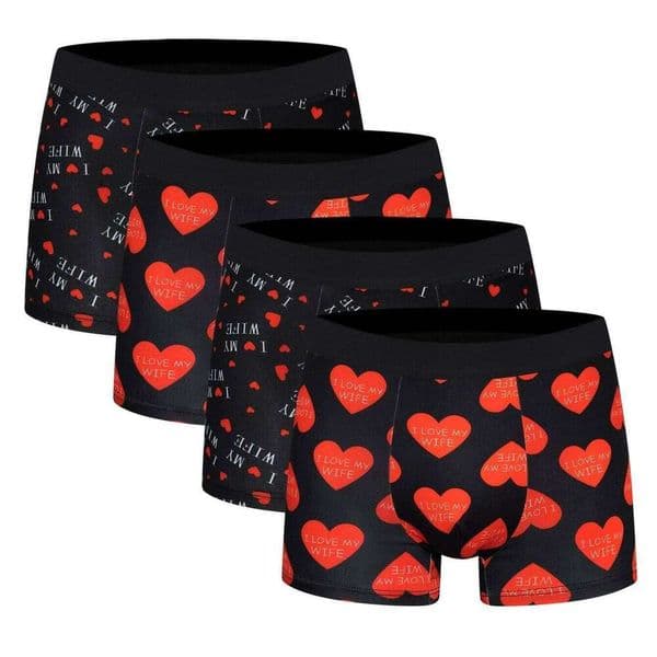 Top Selling Men's Four Cornered Underwear Red Heart Printed Fashion Men Boxer Shorts Breathable Mid Waist Underpant Mens Briefs
