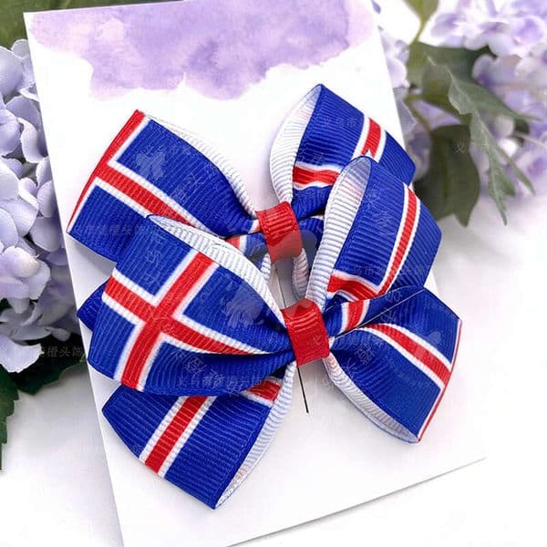 US-Canada-Mexico World Cup themed ribbon bow hair with national flag prints, children's decorative ponytail clip
