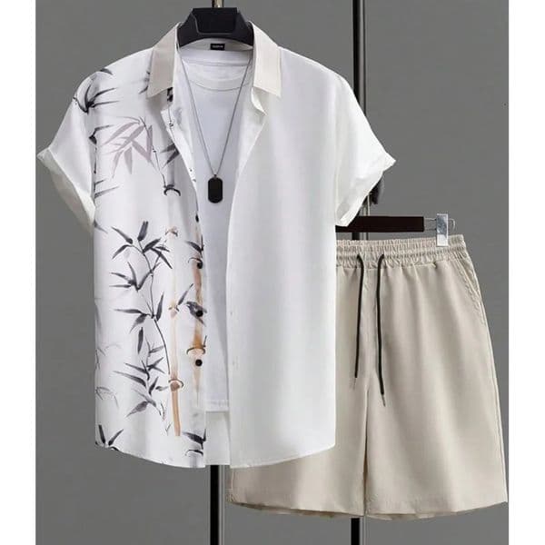 2025 Hawaiian Print Short Sleeve Mens Shirt Summer Daily Shorts Travel Vacation Casual And Beach Set 260428