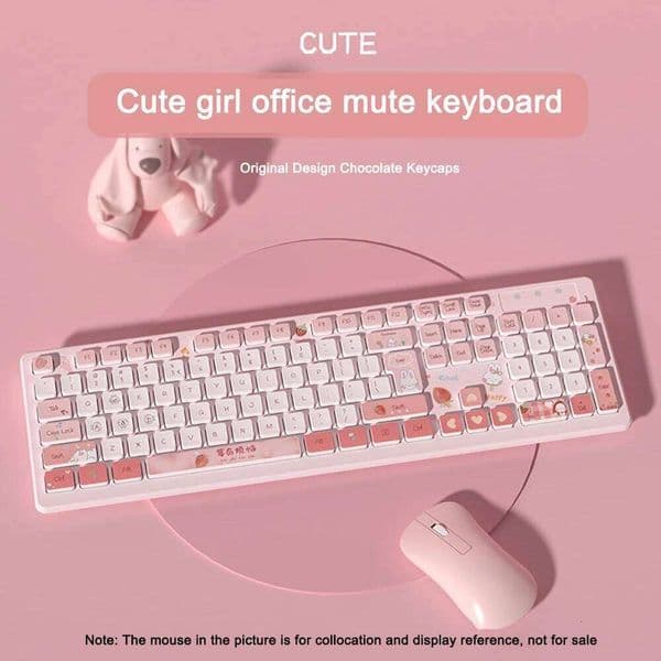 Kawaii Wired Keyboards Pink Wireless Gaming Accessories Cartoon Cute Chocolate Mute Keyboard Notebook Desktop Computer S260430