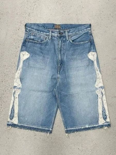 Men's Shorts Designer Shorts Men Denim Shorts High Street Retro Bone Embroidery Relaxed Fit Casual Shorts