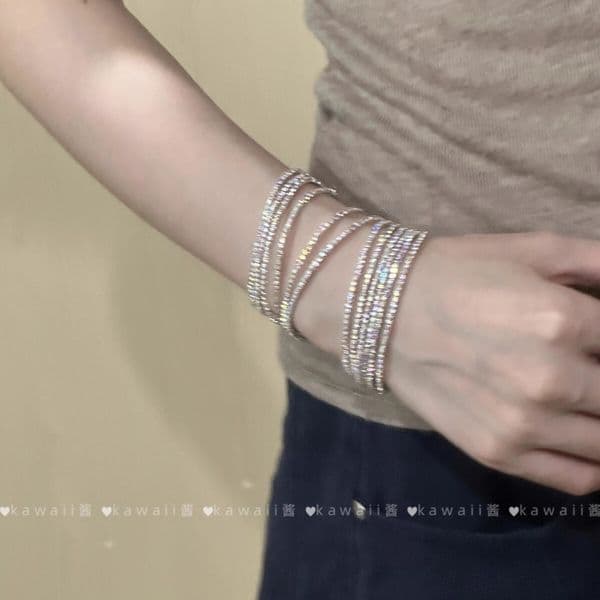 Sparkling Diamond-Encrusted Cool Layered Korean Style Simple Bracelet High-End Elegant White Hand Jewelry