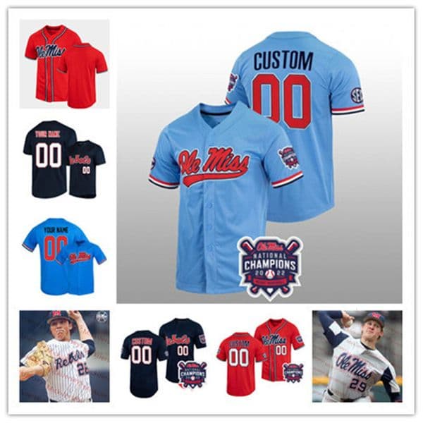 Custom Ole Miss Rebels 2022 Champions Baseball Jerseys Jacob Gonzalez DylanDeLucia Hayden Dunhurst Peyton Chatagnier Rebels Jerseys