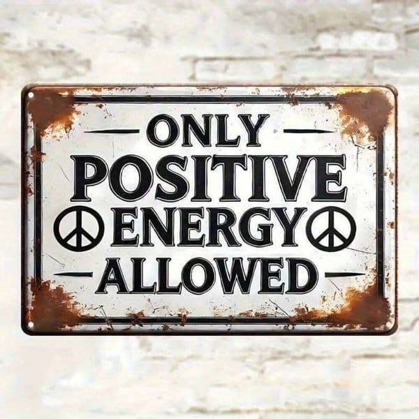 Vinyl Vintage Tin Sign "Only Positive Energy Allowed" Retro Metal Wall Decor Home Office 11.9x7 Inch 26H0430