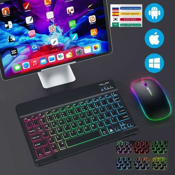 Hebrew/Russian/Spanish/Portuguese/Korean RGB Backlight Bluetooth Keyboard For IOS Android Windows iPad Samsung Tablet Laptop S260430