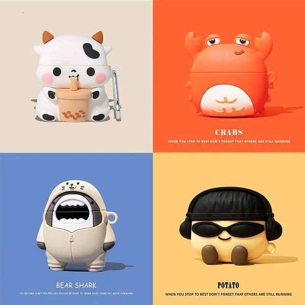 3D Earphone 4 2024 Cartoon Cute Crab Boba Cow Headphone Cover Pro 2 Shark Case for AirPods 3 26W0504