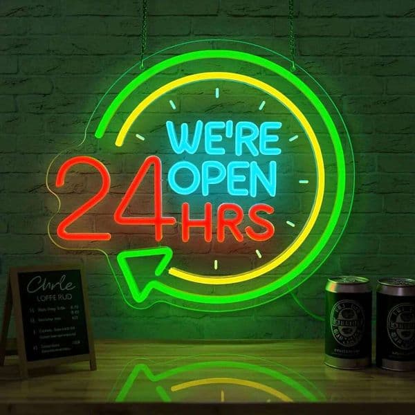 Sign We're Open 24 HRS Neon Light Dimmable for Business Shop Restaurant Convenience Store Coffee Bar Pub Hotel Decor 26Y0429