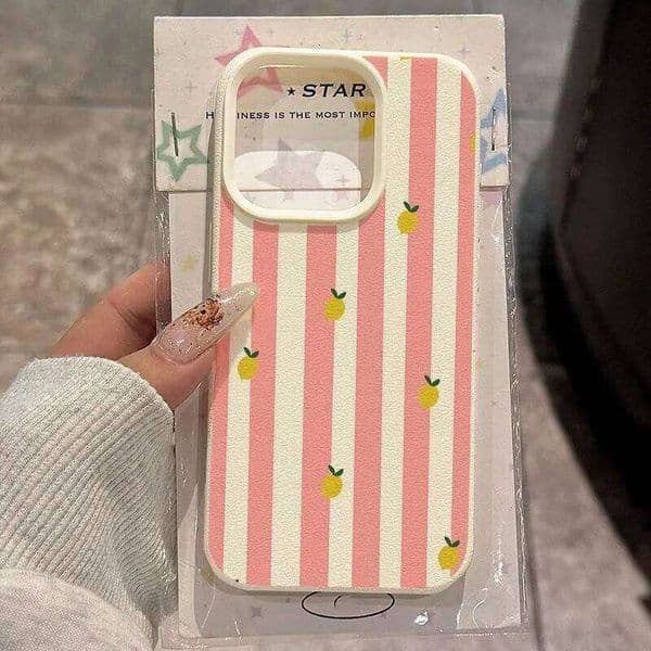 Pink Striped Lemon Pattern Phone Case For iPhone Max 16 13 12 11 Pro X XS XR 14 15 Plus 17 Air Silicone Soft Cover 26L0504