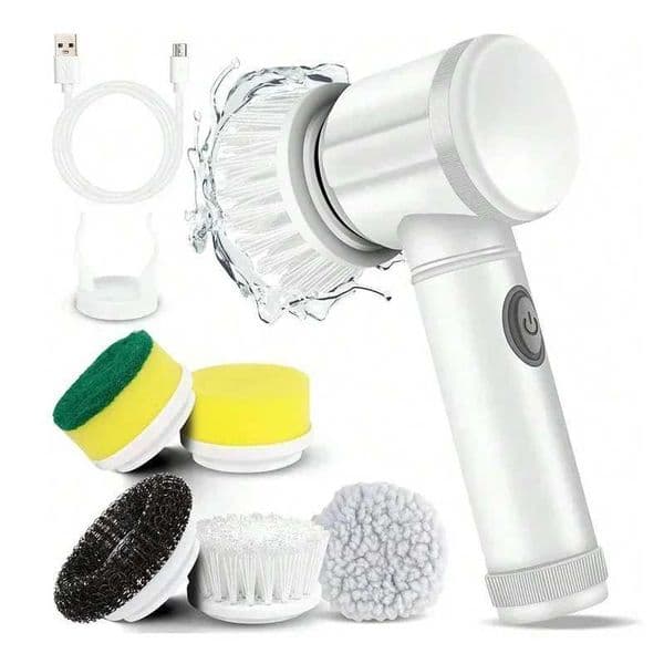 Electric Spin Scrubber Cordless Spin Scrubber with 5 Replaceable Brush Heads Electric Cleaning Brush Cleaning Tools X260504