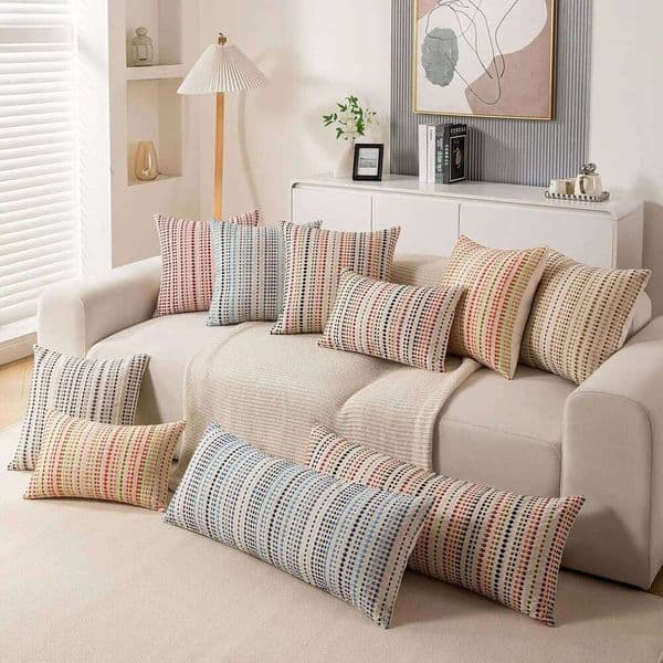 Pillow Case Throw Decorative Farmhouse Pillow for Couch Bed Living Room,Soft Cotton Textured Cushion Cover Striped Pillowcases 26W0504