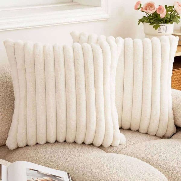 Pillow Case New Faux Rabbit Fur Square Big Thick Striped Super Soft Solid Color Pillow Cover Sofa Decor Cushion Covers 2026 26W0504