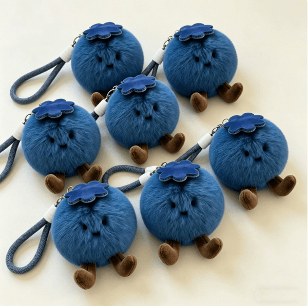 Cute Blueberry Plush Pendant - Soft Faux Fur Fruit Keychain, Squishy Kawaii Bag Charm, Cartoon Berry Doll Hanging Ornament, Birthday Gift for Kids & Friends