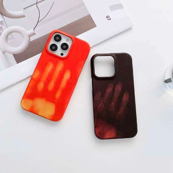 Luxury Temperature Color Change Leather Up And Down No Border Phone Case For iPhone 16 14 11 12 13 15 Pro Max Back Cover 26L0505