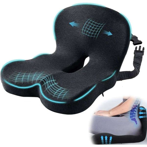 Adjustable Strap, Memory Foam Office Chair with L-Shaped Design, Car Seat Cushion