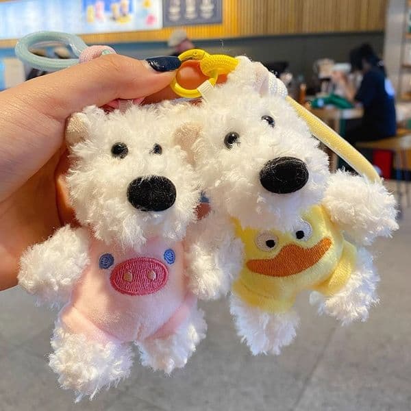 Cute Stuffed Dog Keychain Plushie Bag Charm Key Ring Ornament Decoration Accessory for Backpacks and Bags