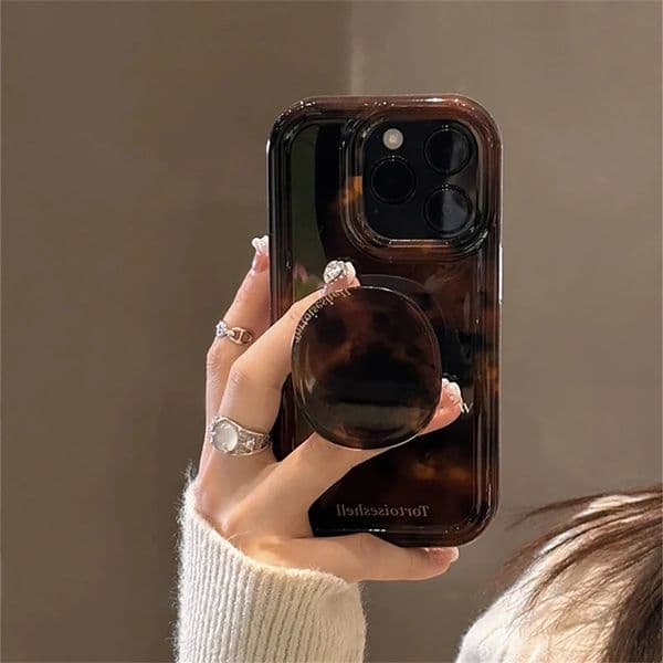 y Amber Tortoiseshell Holder Case For iphone 17 16 Pro 15 14 11 12 13 Pro Max INS Korea Girl Soft Cover Stylish Shell 260427