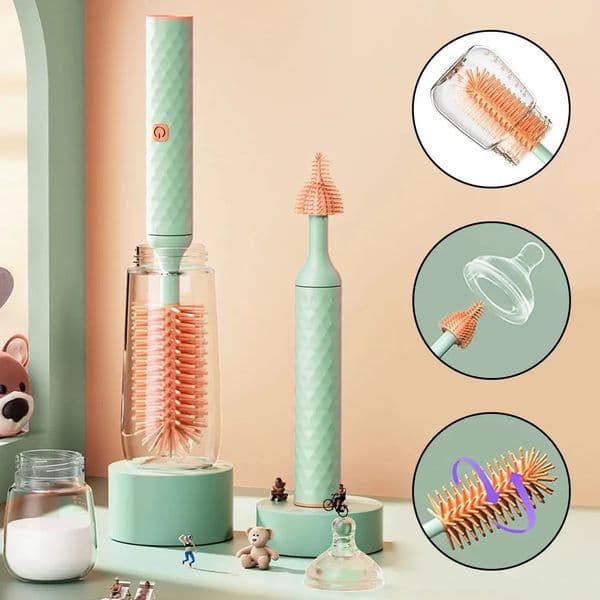 3Pcs Cleaning Brush Electric Bottle Brush Waterproof 360 Degree Rotating Long Handled Silicone Straw Pacifier Cleaning Brush Bay 260430
