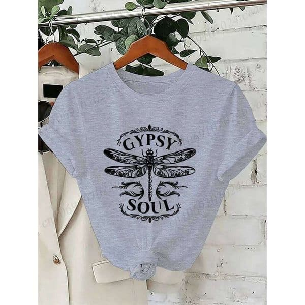 Women Boho Dragonfly Women's T-shirt Clothing Casual Loose Short Sleeve Tee Shirts Aesthetic Daily Wear Tops for Girls 26W0505