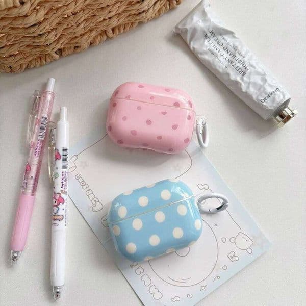 Korean Style Pink And Blue irregular Polka Dot Styles Glossy Surface Earphones Protect Cover Case for AirPods 2 3 4 Pro2 Pro3 26W0505