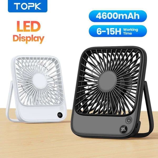TOPK Rechargeable Portable Electric Mini fan Camping,4600mah Battery USB Desk Fan Small Silent Table Fans for Room Home