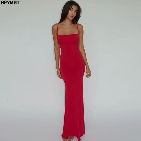 Fashion casual Summer Sexy Sling Party Dress Solid color Long Ladies Dresses Evening Dresses Female Clothing 260427