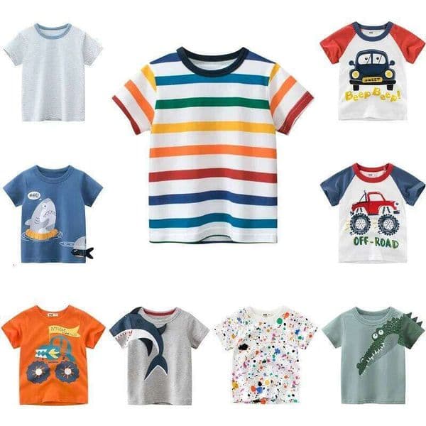 2-9 Years Children Short Sleeve T-shirts Korean Version Stripe Kids Clothing Boy Baby Cotton Tees Summer Cartoon Tops 26W0505