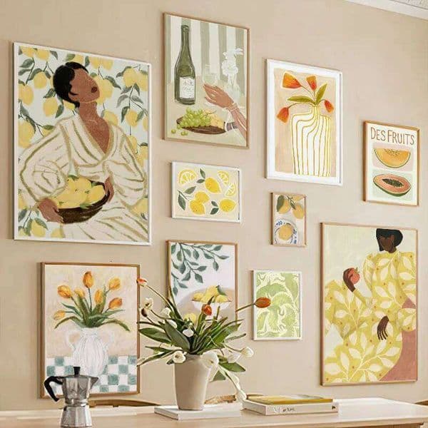 Retro Pajama Girl Lemon Flowers Vase Abstract Gallery Poster And Prints Wall Art Canvas Painting Pictures For Living Room Decor 26H0505