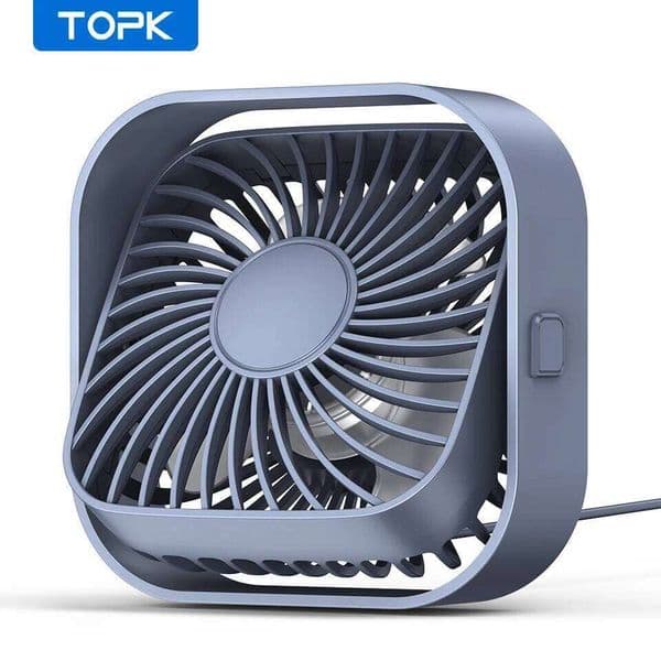 TOPK Mini Portable USB Desk Fan Table Strong Airflow &Quiet Operation 3 Speed Wind 360°Rotatable Standing fans for room Home