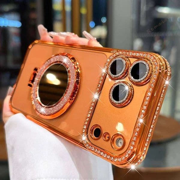 Bling Glitter Diamond Mirror Magnetic Case For iPhone 17 Air 16E 15 14 Plus 13 11 12 16 Pro Max Protector Cover 26L0505