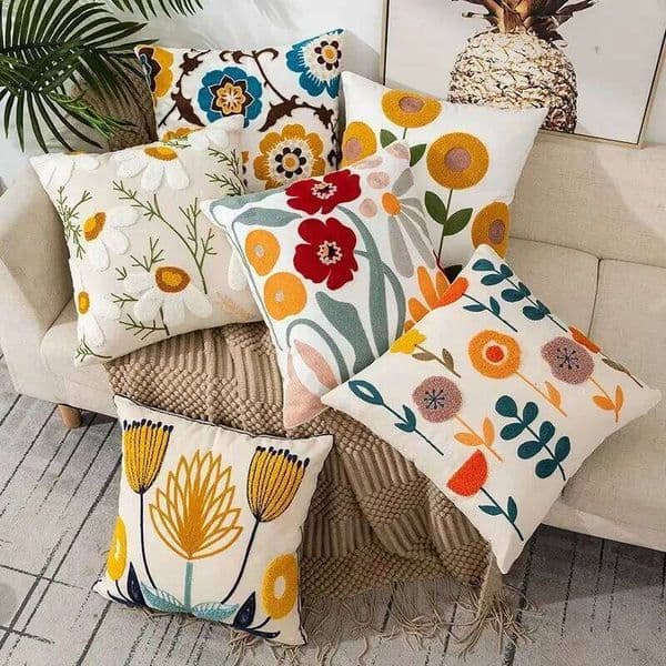 Pillow Case 45X45CM Flower Embroidered Throw Pillow Plant Towel Modern Stamping Waist Cushion Cover Decor Home Decorative Pillowcase 26L0505