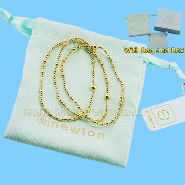 3pcs Stretch Stackable Bracelets Waterproof 18K Gold Filled Beaded Bracelet Set With Gift Box & Bag EN063