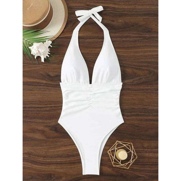 Halter Top Bathing Suit Woman Swimsuits Swimwear Women's 2026 Trend V Neck Beachwear Female Monokini Summer Bodysuit 26L0505