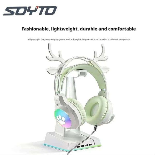 SOYTO New RGB Lighted Wired Gaming Headset with Noise Cancelling Deep Bass Cute Over-Ear Headphones for PC Laptop & Desktop