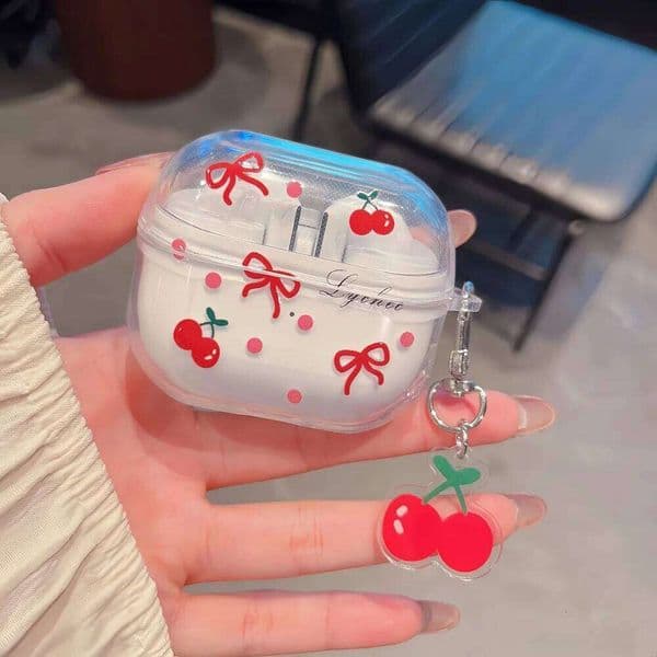 Cute Cartoon Cherry Bow Earphone Case For Galaxy / Buds 3 Pro Wireless Headset Clear Soft TPU Protective Cover 26W0505