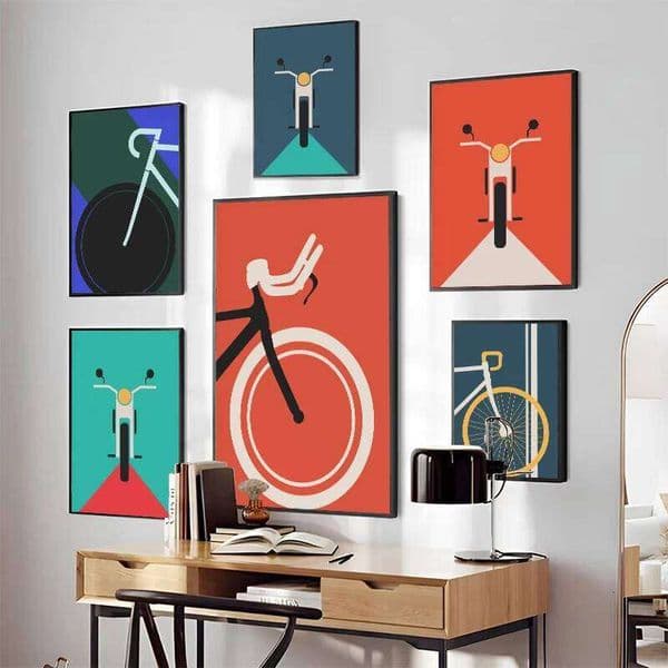 Geometric Color Bicycle Poster Retro Motorcycle Canvas Painting Simple Wall Art Decoration Bauhaus Suitable for Living Room 26H0505