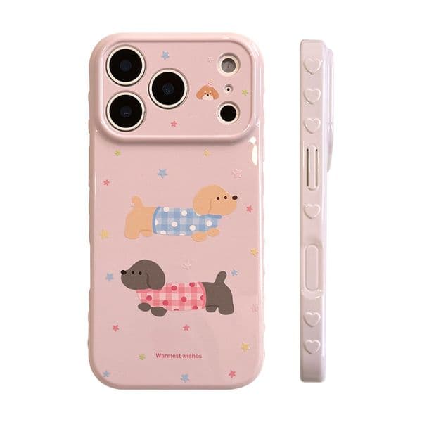 Cute sausage-shaped puppy phone case with ins print and transparent shell, suitable for Apple 17 Pro Max