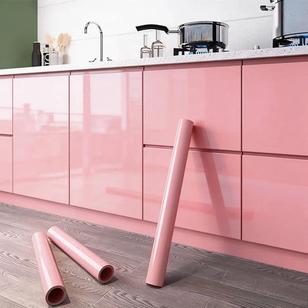 PVC Pearl Film Waterproof Wallpaper Room DIY Self-Adhesive Pink/White Wardrobe Kitchen High Gloss Paste Furniture Wall Stickers