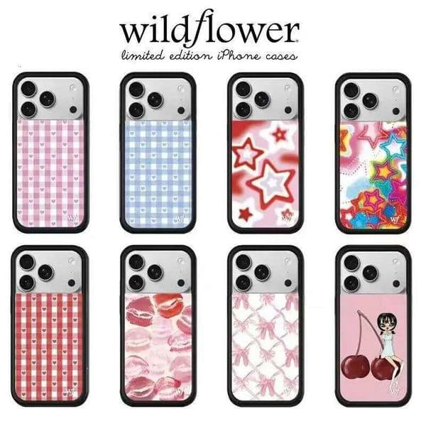 INS Cute Blue Pink Love grid Wildflower Case For iPhone 17 13 14 15 16 12 Pro Max Plus wf lips Bow Ballet Dance Shoes Cover 26H0505