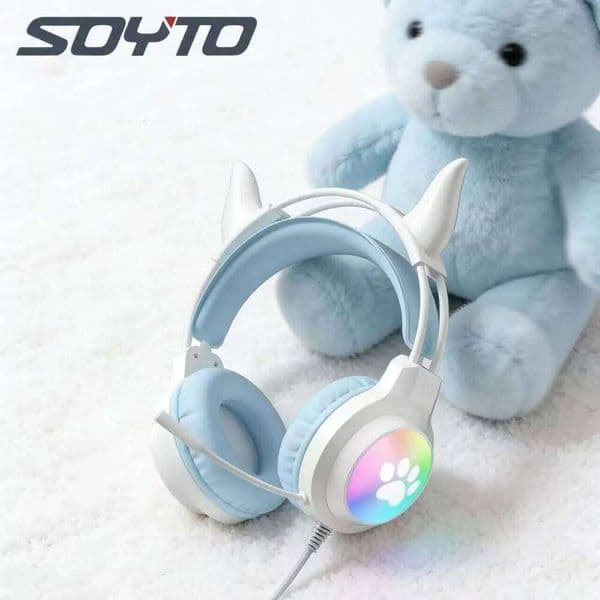 SOYTO New Magic Ear RGB Glowing Wired Over-Ear Headphones Gaming Headset with Noise Reduction Deep Bass Universal for Computers Y260525