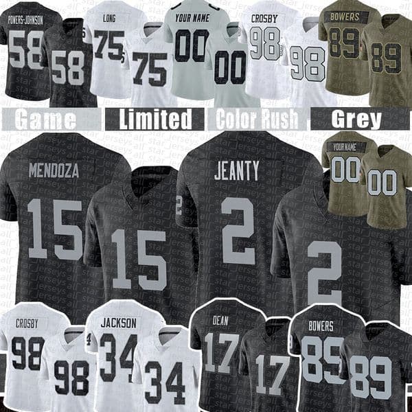 Maxx Crosby Football Jerseys Fernando Mendoza Ashton Jeanty Nakobe Dean Brock Bowers Jackson Powers-Johnson Bo Jackson Howie Long Decamerion Richardson
