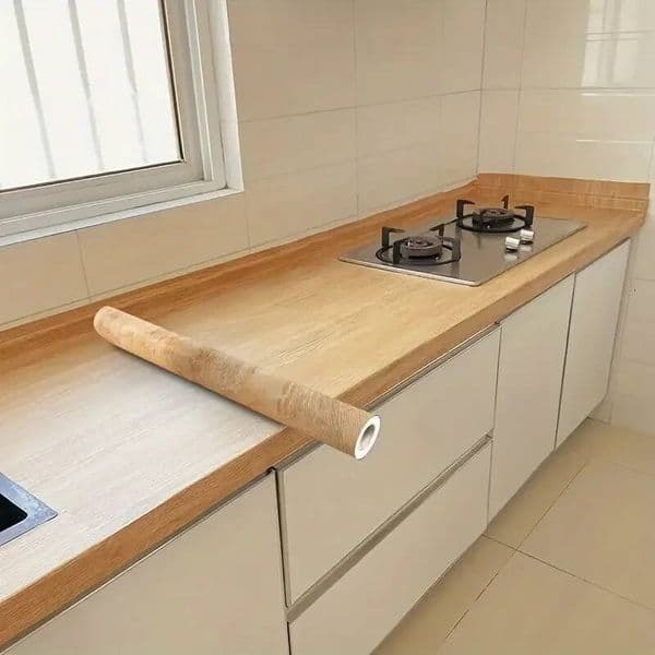 Self Adhesive Wallpaper Durable Waterproof Pure Color Wood Grain Wall Stickers For Bedroom Cabinet Furniture Door Renovation