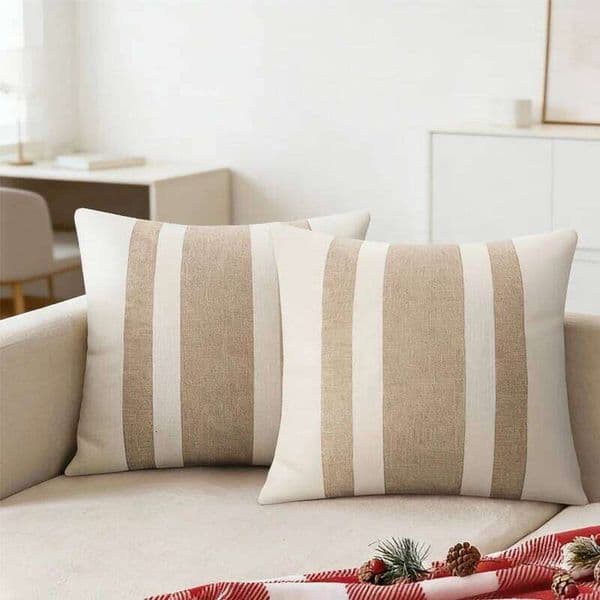 Pillow Case 2pcs Farmhouse Decorative Throw Pillow Covers, Khaki Striped for Living Room Sofa Double-sided Cushion Covers 26L0505