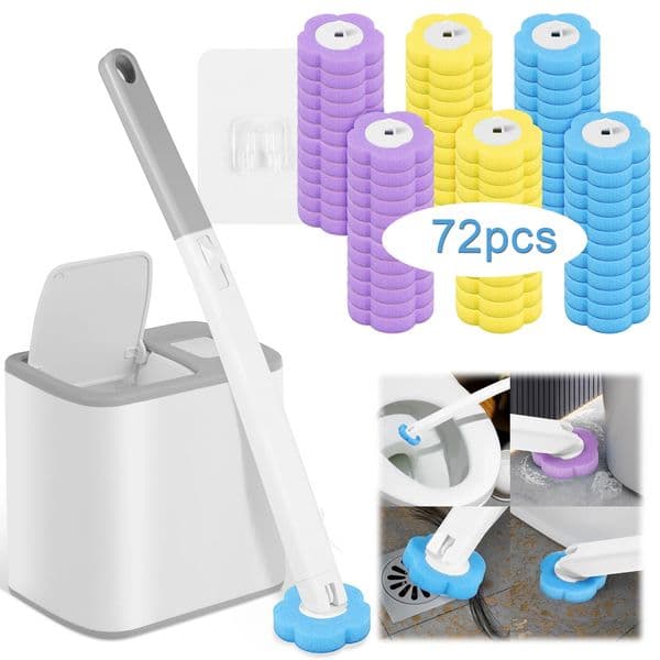 Toilet Brush and Holder Set with Disposable Refills Replacement Head Cleaning Kit Bathroom WC Accessories Tool 260429