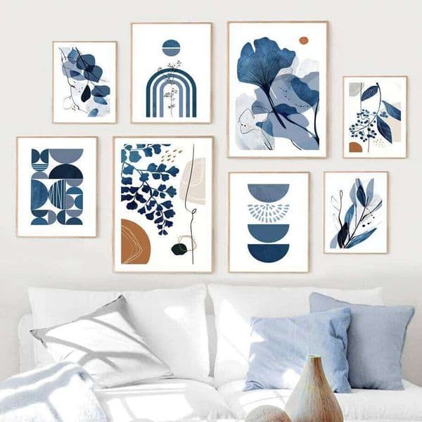 Boho Blue Abstract Leaves Geometric Modern Gallery Wall Art Prints Posters Canvas Painting Pictures For Living Room Home Decor 26Y0505